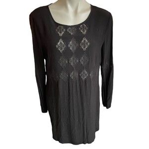 ASTR The Label Lace Cut Out Sheath Dress Black Size Large Long Sleeve Silk Blend